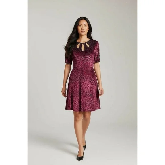 Modcloth Rockabilly Cherry Red Swing Dress Stretch Velvet 40s 50s Vibe Small - Picture 2 of 12